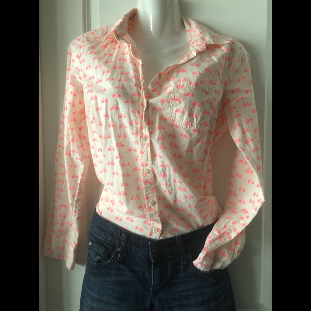 Merona Bicycle button-up (neon pink/orange bikes)